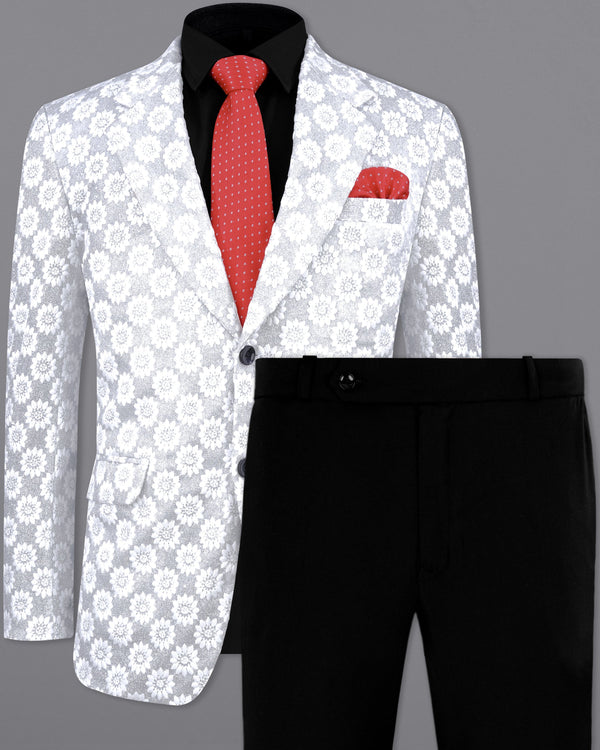 Heather Silver with White Floral Embroidered Single Breasted Designer Suit ST2160-SB-36, ST2160-SB-38, ST2160-SB-40, ST2160-SB-42, ST2160-SB-44, ST2160-SB-46, ST2160-SB-48, ST2160-SB-50, ST2160-SB-52, ST2160-SB-54, ST2160-SB-56, ST2160-SB-58, ST2160-SB-60