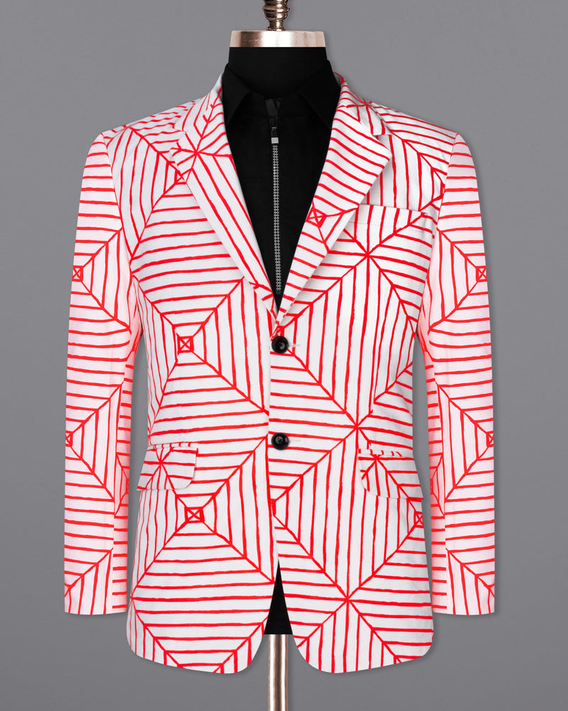 Bright white With Geometric  printed Suit