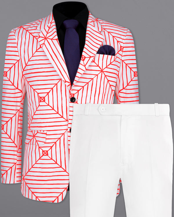 Bright white With Geometric  printed Suit