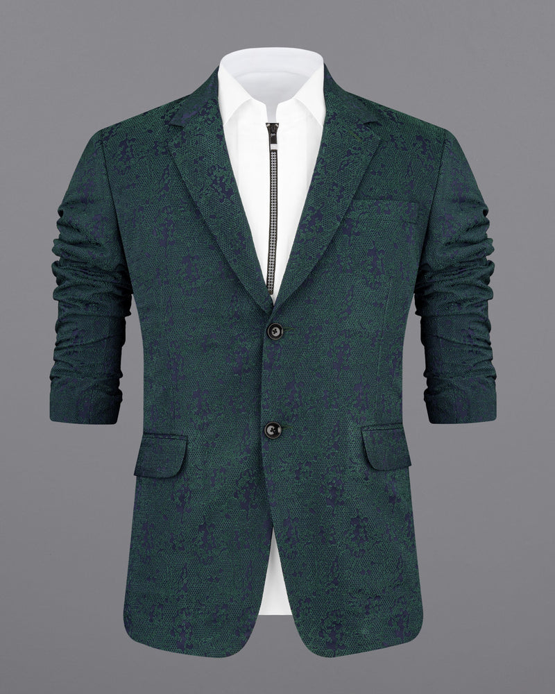 Timber Green Ditsy Textured Jacquard Single Breasted Designer Suit