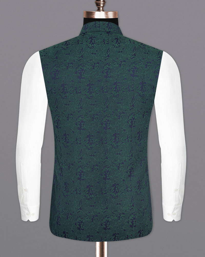 Timber Green Ditsy Textured Jacquard Single Breasted Designer Suit