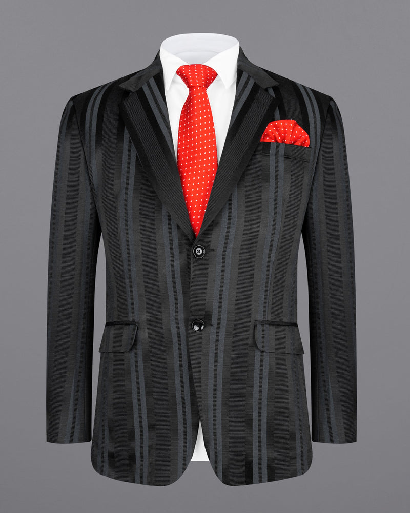 Jade Black with Arsenic Gray Striped Jacquard Textured Premium Cotton Designer Suit ST2178-SB-36, ST2178-SB-38, ST2178-SB-40, ST2178-SB-42, ST2178-SB-44, ST2178-SB-46, ST2178-SB-48, ST2178-SB-50, ST2178-SB-52, ST2178-SB-54, ST2178-SB-56, ST2178-SB-58, ST2178-SB-60