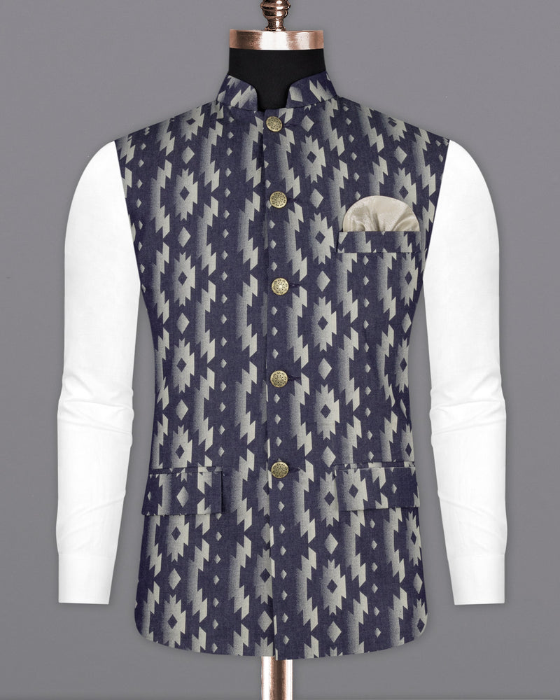 Gunmetal Blue with Nobel Cream Iktat Printed Denim Designer Suit ST2183-SB-36, ST2183-SB-38, ST2183-SB-40, ST2183-SB-42, ST2183-SB-44, ST2183-SB-46, ST2183-SB-48, ST2183-SB-50, ST2183-SB-52, ST2183-SB-54, ST2183-SB-56, ST2183-SB-58, ST2183-SB-60	