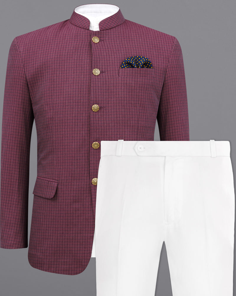 Tuscan Pink Gingham Premium Cotton Bandhgala Designer Suit ST2185-BG-36, ST2185-BG-38, ST2185-BG-40, ST2185-BG-42, ST2185-BG-44, ST2185-BG-46, ST2185-BG-48, ST2185-BG-50, ST2185-BG-52, ST2185-BG-54, ST2185-BG-56, ST2185-BG-58, ST2185-BG-60