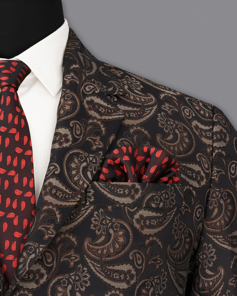 Stonewall Brown with Zeus Black Paisley Textured Single Breasted Designer Suit ST2204-SB-36, ST2204-SB-38, ST2204-SB-40, ST2204-SB-42, ST2204-SB-44, ST2204-SB-46, ST2204-SB-48, ST2204-SB-50, ST2204-SB-52, ST2204-SB-54, ST2204-SB-56, ST2204-SB-58, ST2204-SB-60   