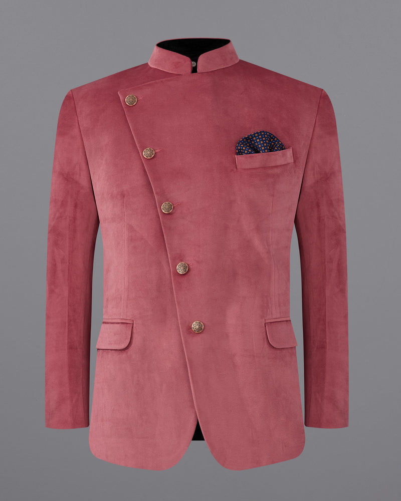 Coral Pink Cross Buttoned Bandhgala Premium Velvet Designer Suit ST2206-CBG-36, ST2206-CBG-38, ST2206-CBG-40, ST2206-CBG-42, ST2206-CBG-44, ST2206-CBG-46, ST2206-CBG-48, ST2206-CBG-50, ST2206-CBG-52, ST2206-CBG-54, ST2206-CBG-56, ST2206-CBG-58, ST2206-CBG-60
