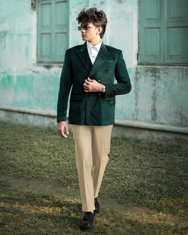 Burnham Dark Green Velvet Double-Breasted Designer Suit