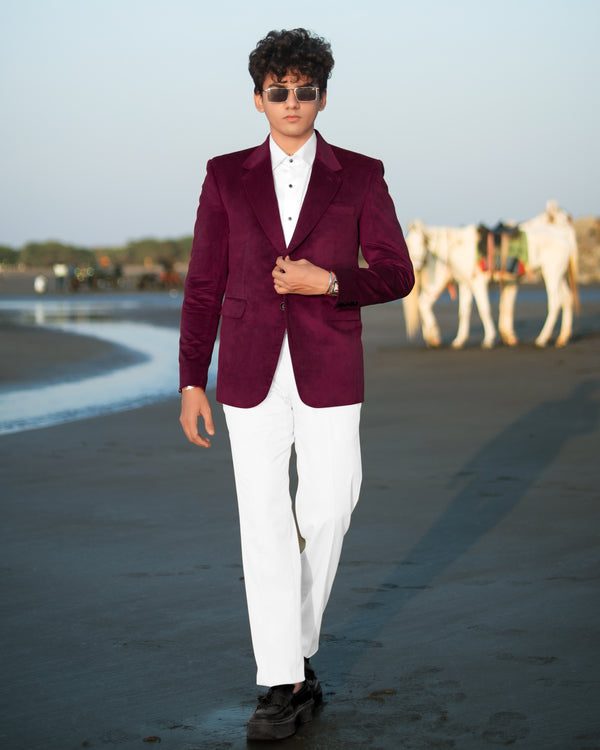 Barossa Maroon Single Breasted Velvet Designer Suit