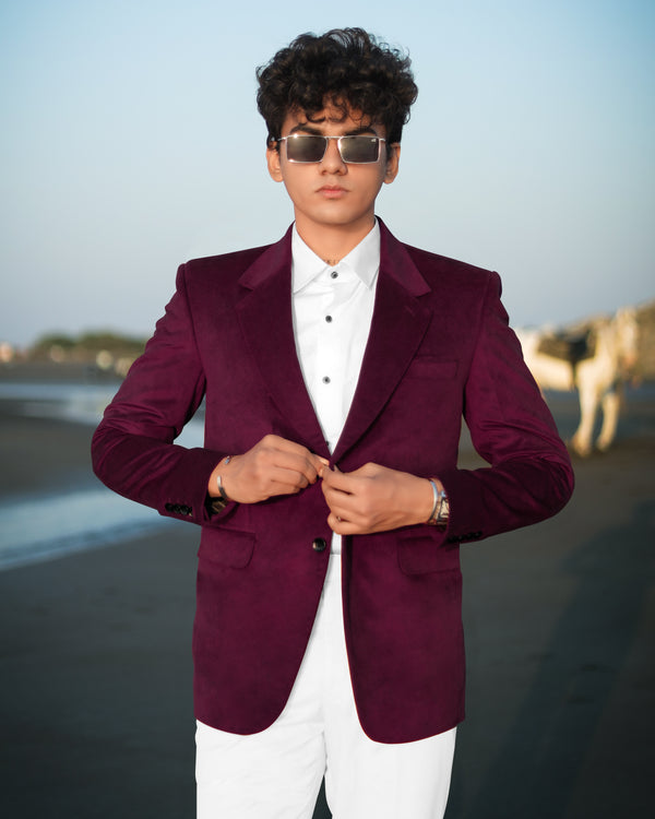 Barossa Maroon Single Breasted Velvet Designer Suit