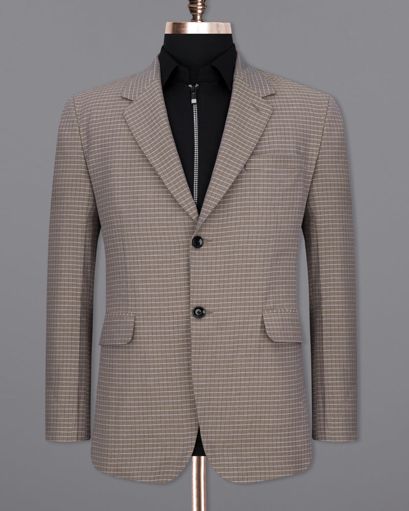 Sand Dune Brown Checkered Single Breasted Premium Cotton Suit