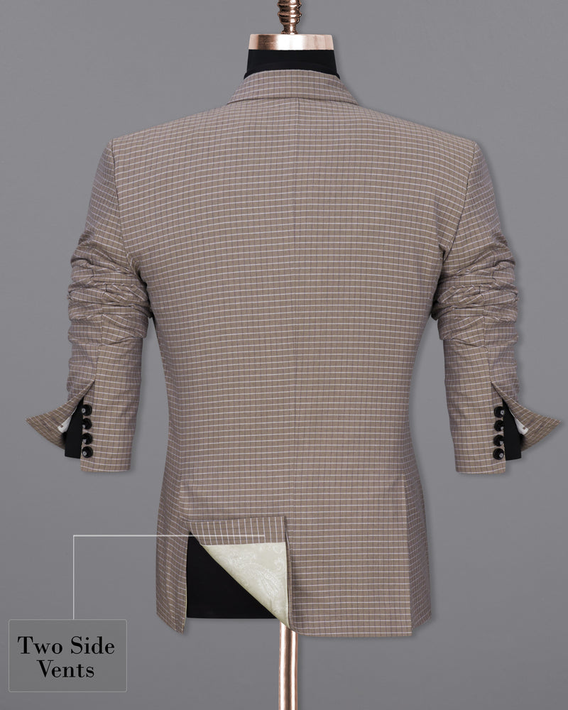 Sand Dune Brown Checkered Single Breasted Premium Cotton Suit