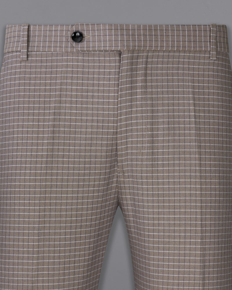 Sand Dune Brown Checkered Single Breasted Premium Cotton Suit