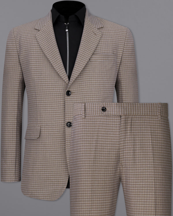 Sand Dune Brown Checkered Single Breasted Premium Cotton Suit