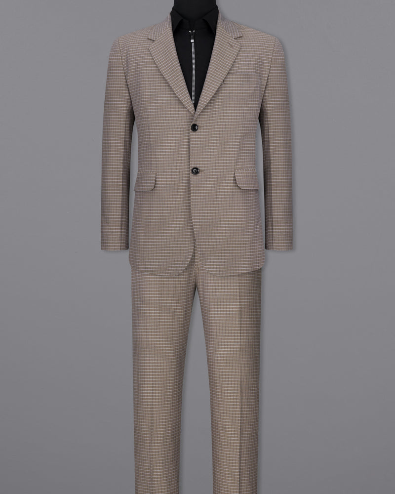 Sand Dune Brown Checkered Single Breasted Premium Cotton Suit