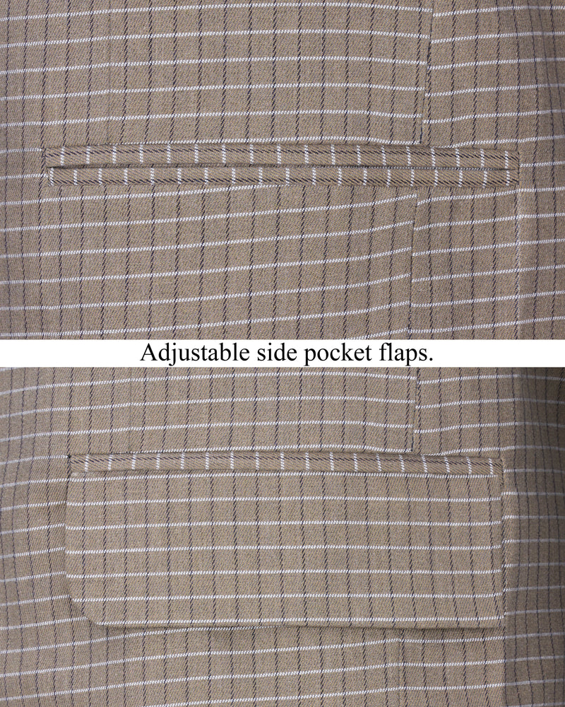 Sand Dune Brown Checkered Single Breasted Premium Cotton Suit