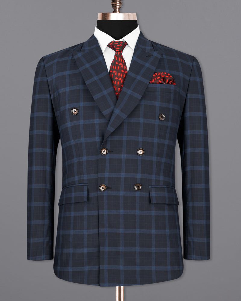 Baltic Sea Navy Blue Windowpane Double Breasted Suit