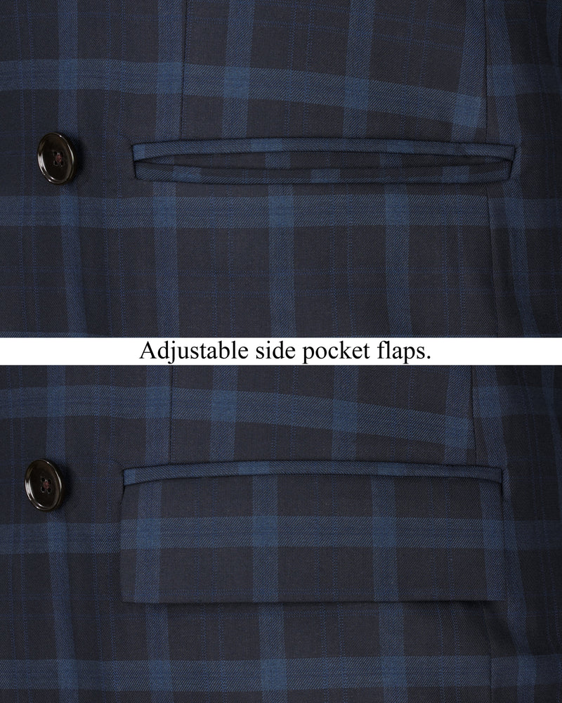 Baltic Sea Navy Blue Windowpane Double Breasted Suit