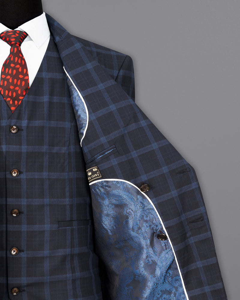 Baltic Sea Navy Blue Windowpane Double Breasted Suit