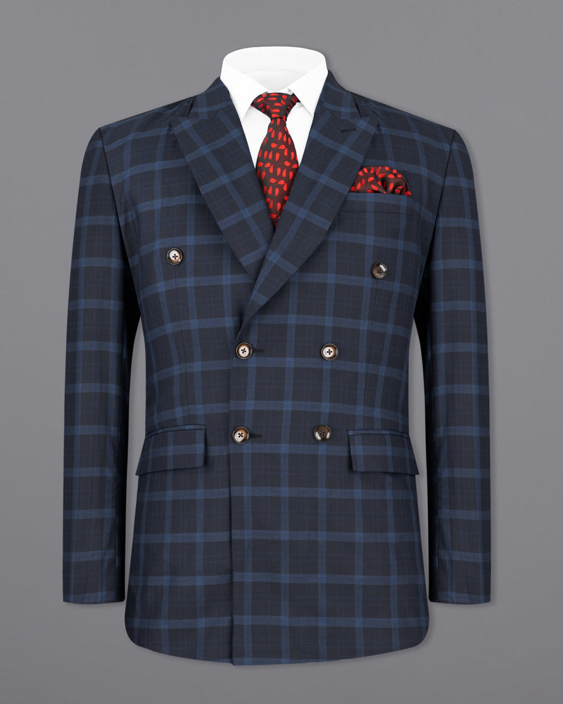 Baltic Sea Navy Blue Windowpane Double Breasted Suit