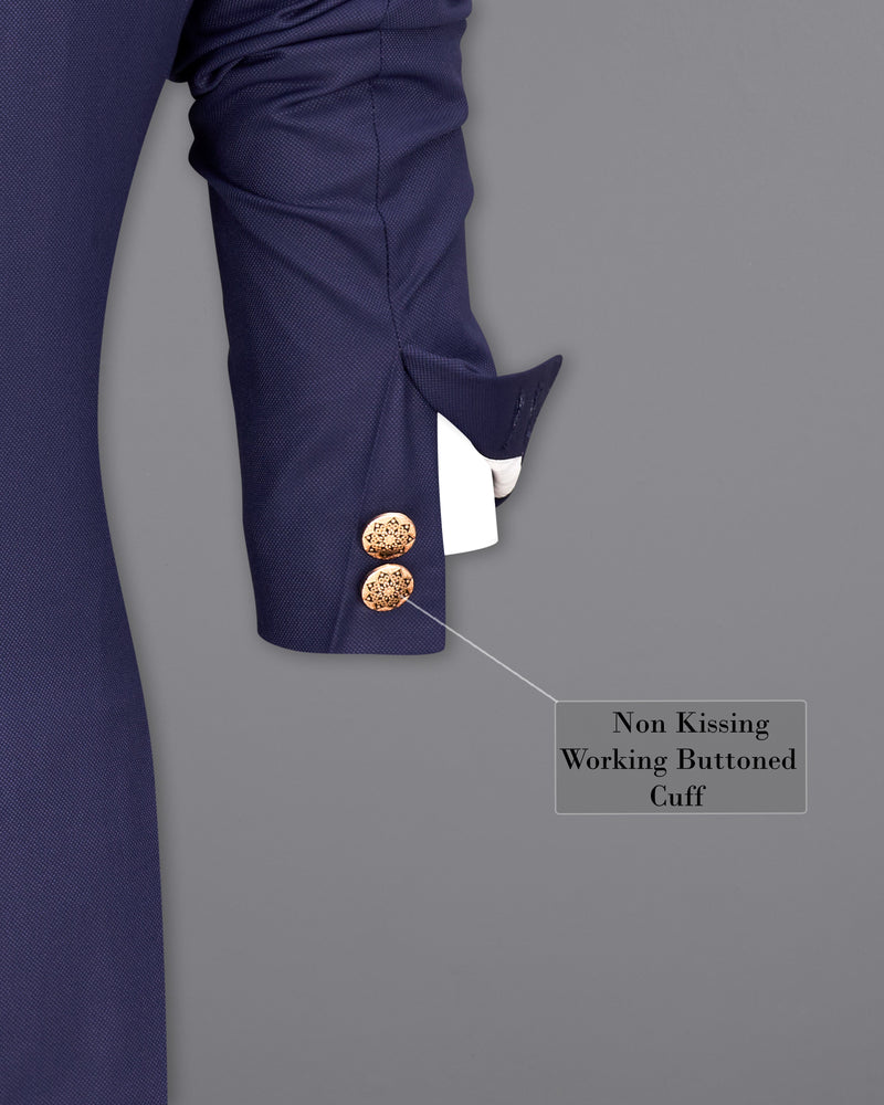 Ebony Clay Navy Blue Cross Buttoned Bandhgala Suit