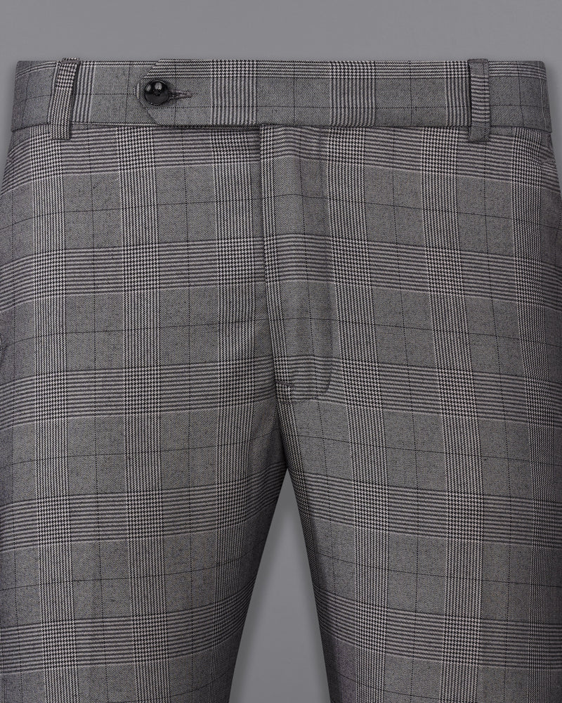 Fuscous Gray Plaid Cross Buttoned Bandhgala Suit