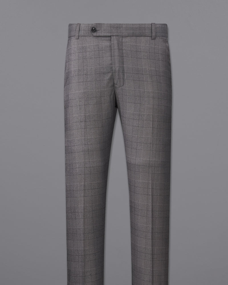 Fuscous Gray Plaid Cross Buttoned Bandhgala Suit