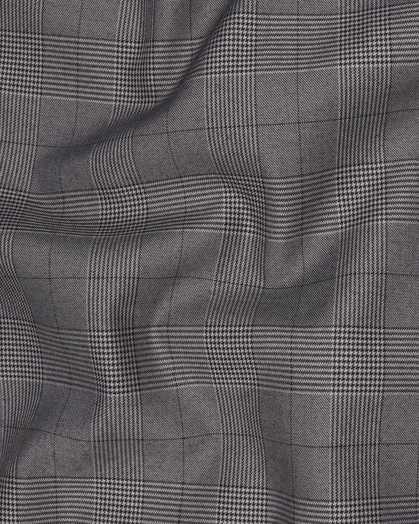 Fuscous Gray Plaid Cross Buttoned Bandhgala Suit