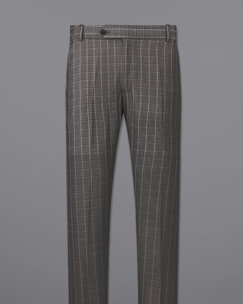 Mortar Gray Checkered Cross Buttoned Bandhgala Suit