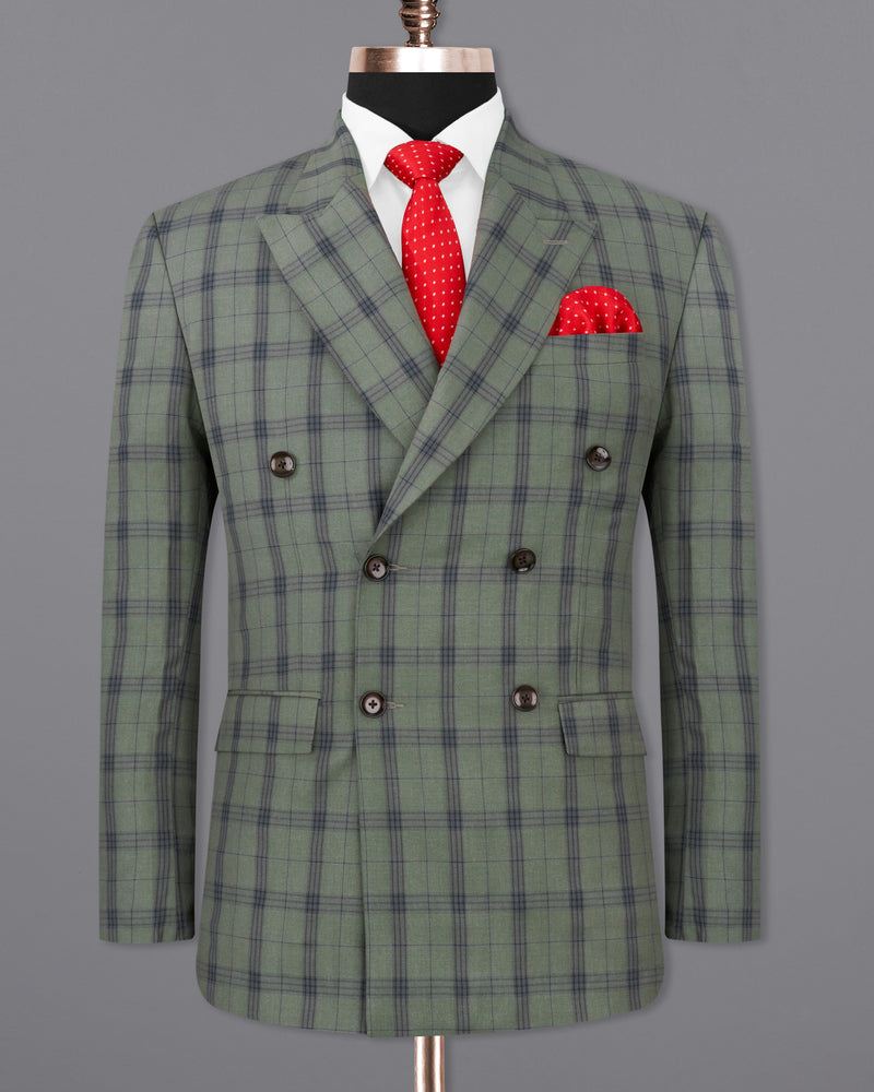 Limed Green and Martinique Blue Plaid Double Breasted Suit