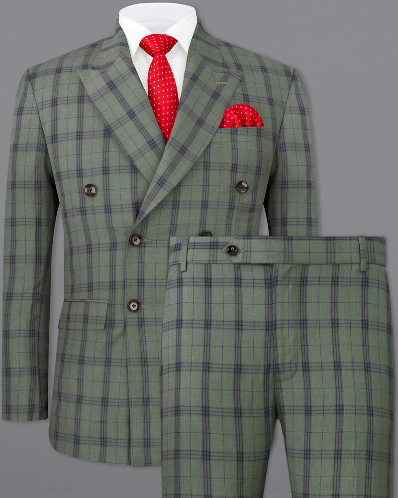 Limed Green and Martinique Blue Plaid Double Breasted Suit