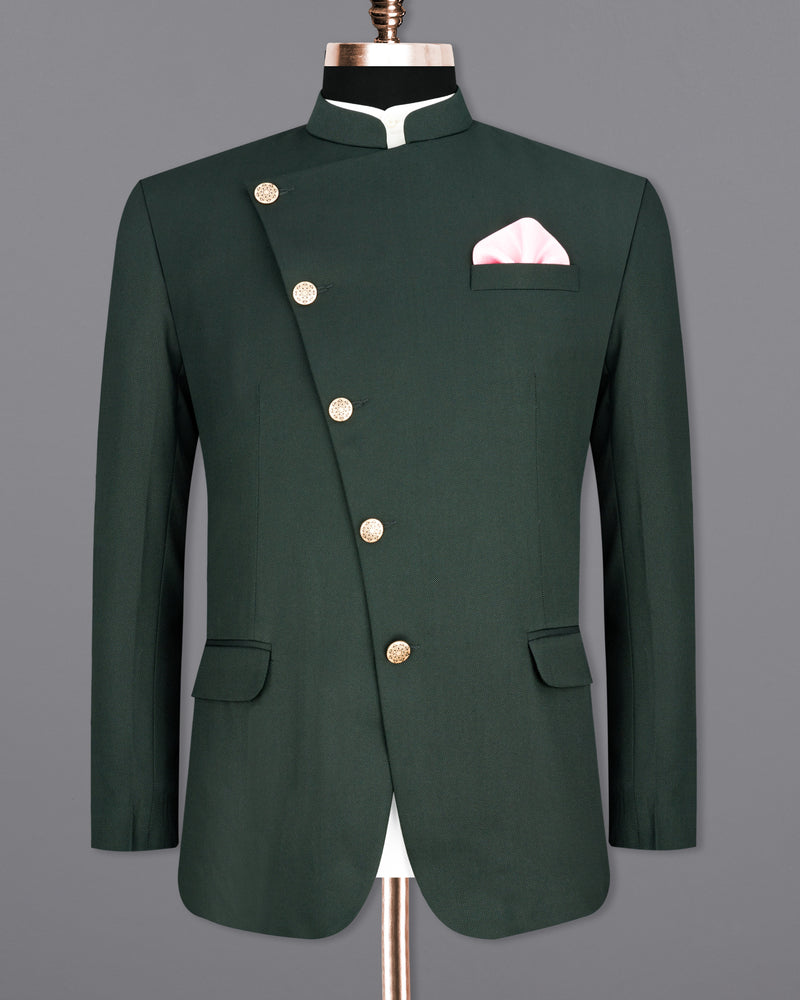 Heavy Metal Green Cross Buttoned Bandhgala Suit