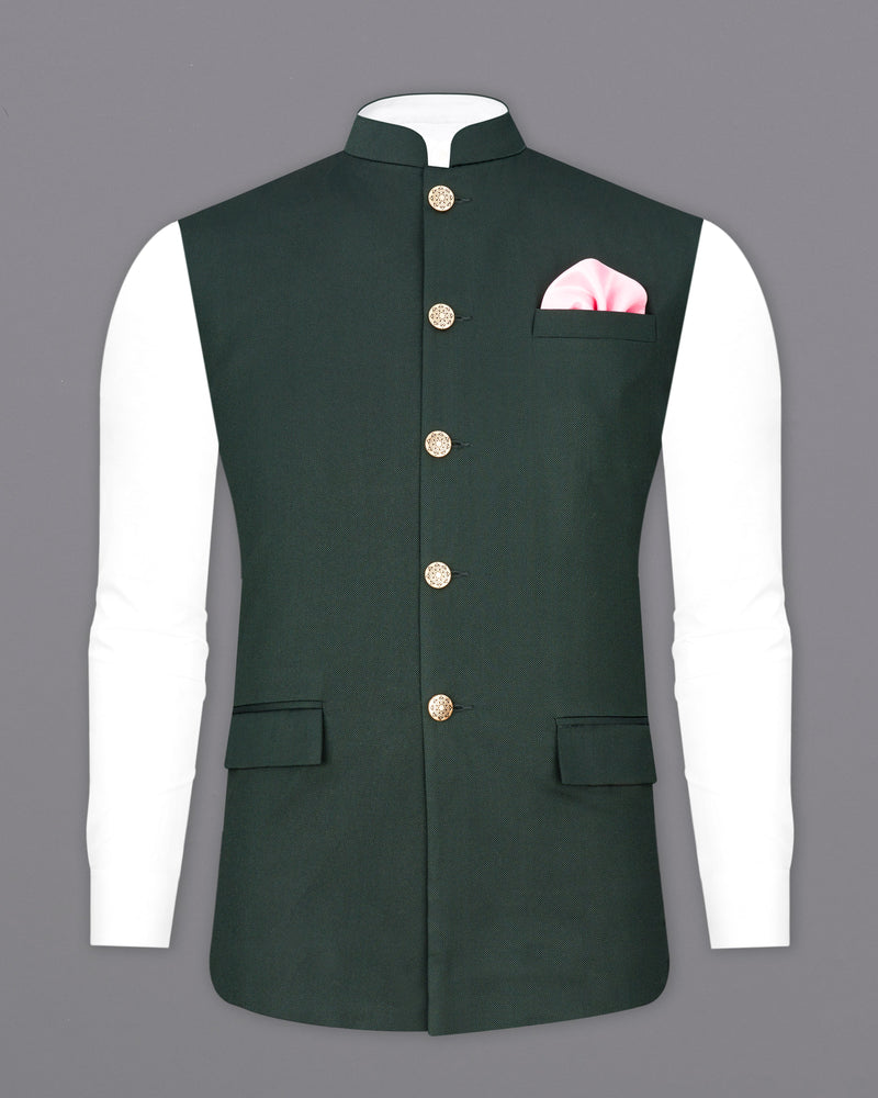 Heavy Metal Green Cross Buttoned Bandhgala Suit