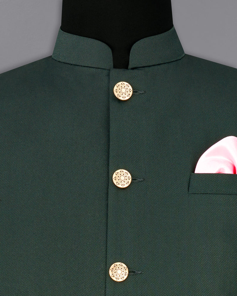 Heavy Metal Green Cross Buttoned Bandhgala Suit