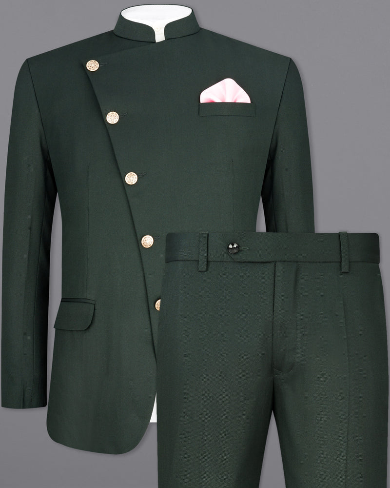 Heavy Metal Green Cross Buttoned Bandhgala Suit