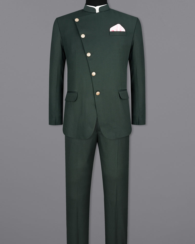 Heavy Metal Green Cross Buttoned Bandhgala Suit