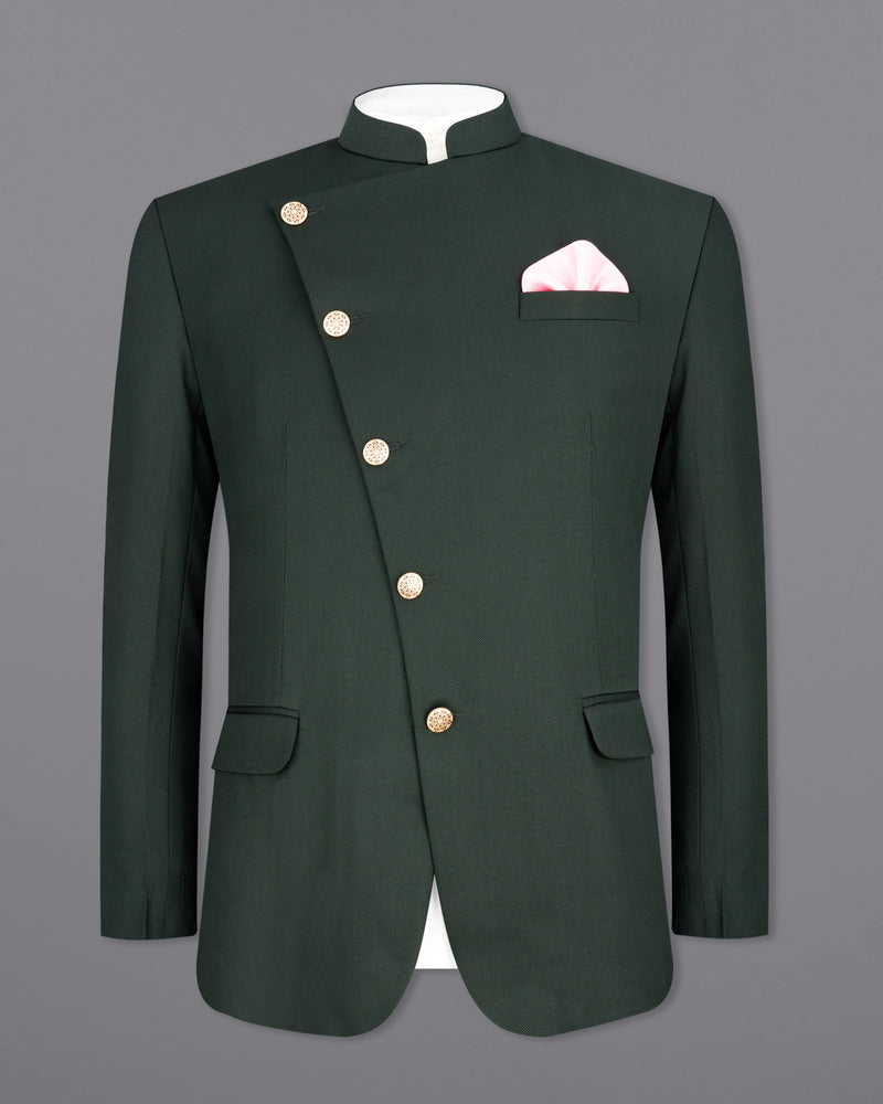 Heavy Metal Green Cross Buttoned Bandhgala Suit