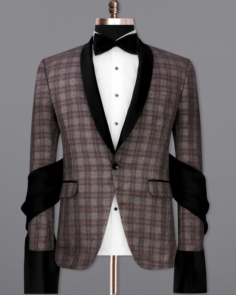 Hurricane Brown Plaid Tuxedo Designer Suit with Shawl ST2336-BKL-D241-36, ST2336-BKL-D241-38, ST2336-BKL-D241-40, ST2336-BKL-D241-42, ST2336-BKL-D241-44, ST2336-BKL-D241-46, ST2336-BKL-D241-48, ST2336-BKL-D241-50, ST2336-BKL-D241-52, ST2336-BKL-D241-54, ST2336-BKL-D241-56, ST2336-BKL-D241-58, ST2336-BKL-D241-60