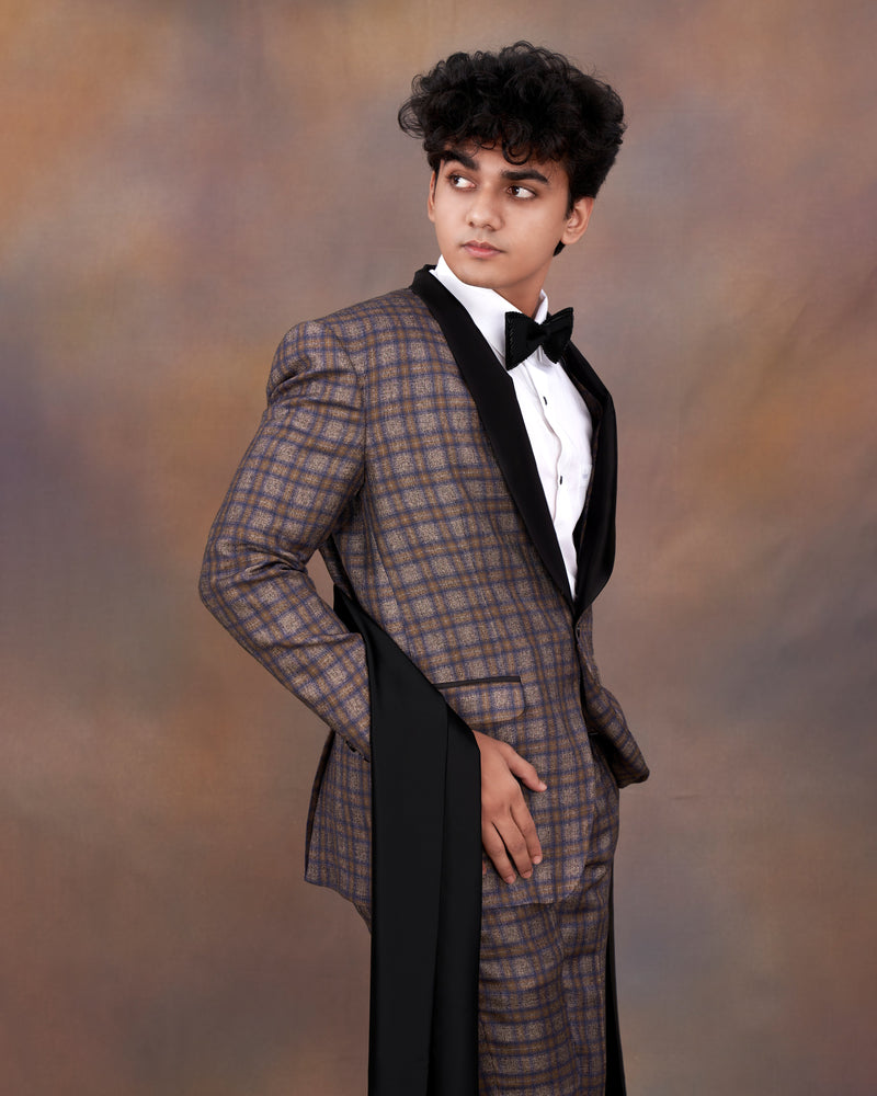 Hurricane Brown Plaid Tuxedo Designer Suit with Shawl ST2336-BKL-D241-36, ST2336-BKL-D241-38, ST2336-BKL-D241-40, ST2336-BKL-D241-42, ST2336-BKL-D241-44, ST2336-BKL-D241-46, ST2336-BKL-D241-48, ST2336-BKL-D241-50, ST2336-BKL-D241-52, ST2336-BKL-D241-54, ST2336-BKL-D241-56, ST2336-BKL-D241-58, ST2336-BKL-D241-60