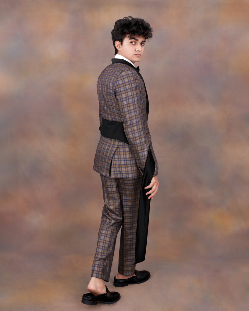 Hurricane Brown Plaid Tuxedo Designer Suit with Shawl ST2336-BKL-D241-36, ST2336-BKL-D241-38, ST2336-BKL-D241-40, ST2336-BKL-D241-42, ST2336-BKL-D241-44, ST2336-BKL-D241-46, ST2336-BKL-D241-48, ST2336-BKL-D241-50, ST2336-BKL-D241-52, ST2336-BKL-D241-54, ST2336-BKL-D241-56, ST2336-BKL-D241-58, ST2336-BKL-D241-60