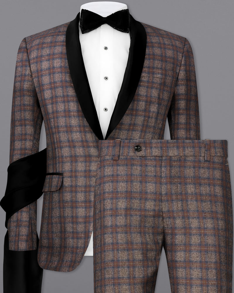 Hurricane Brown Plaid Tuxedo Designer Suit with Shawl ST2336-BKL-D241-36, ST2336-BKL-D241-38, ST2336-BKL-D241-40, ST2336-BKL-D241-42, ST2336-BKL-D241-44, ST2336-BKL-D241-46, ST2336-BKL-D241-48, ST2336-BKL-D241-50, ST2336-BKL-D241-52, ST2336-BKL-D241-54, ST2336-BKL-D241-56, ST2336-BKL-D241-58, ST2336-BKL-D241-60