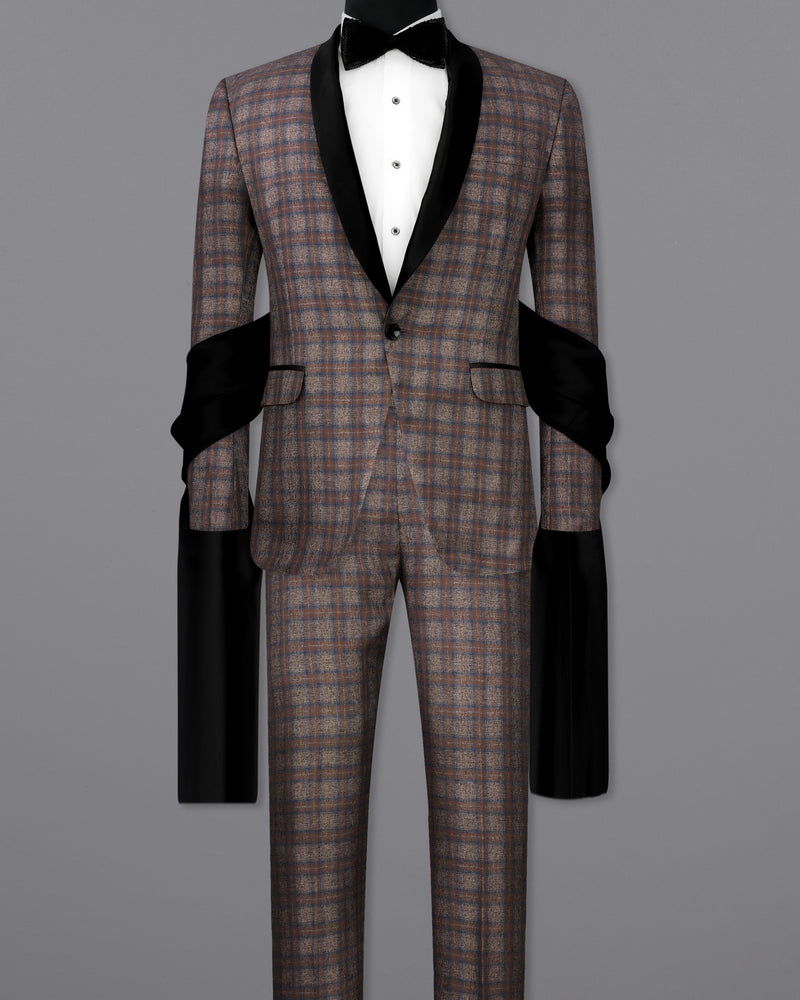 Hurricane Brown Plaid Tuxedo Designer Suit with Shawl ST2336-BKL-D241-36, ST2336-BKL-D241-38, ST2336-BKL-D241-40, ST2336-BKL-D241-42, ST2336-BKL-D241-44, ST2336-BKL-D241-46, ST2336-BKL-D241-48, ST2336-BKL-D241-50, ST2336-BKL-D241-52, ST2336-BKL-D241-54, ST2336-BKL-D241-56, ST2336-BKL-D241-58, ST2336-BKL-D241-60