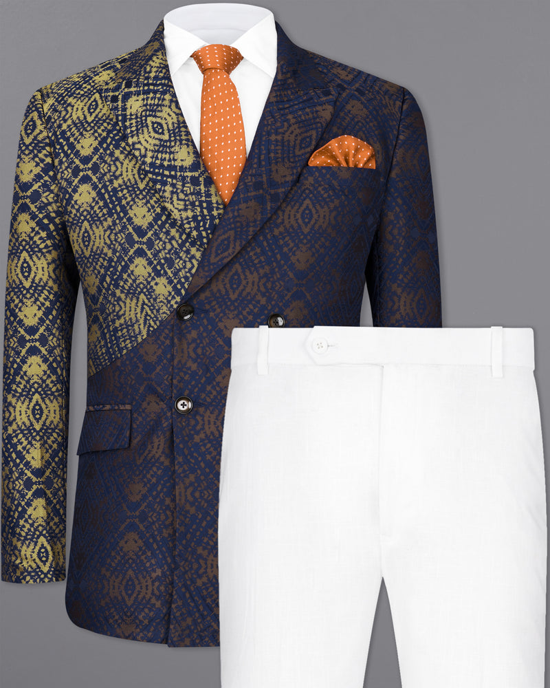 Bleached Navy Blue with Apache Gold Double Breasted Jacquard Textured Designer Suit ST2354-DB-D212-36, ST2354-DB-D212-38, ST2354-DB-D212-40, ST2354-DB-D212-42, ST2354-DB-D212-44, ST2354-DB-D212-46, ST2354-DB-D212-48, ST2354-DB-D212-50, ST2354-DB-D212-52, ST2354-DB-D212-54, ST2354-DB-D212-56, ST2354-DB-D212-58, ST2354-DB-D212-60	