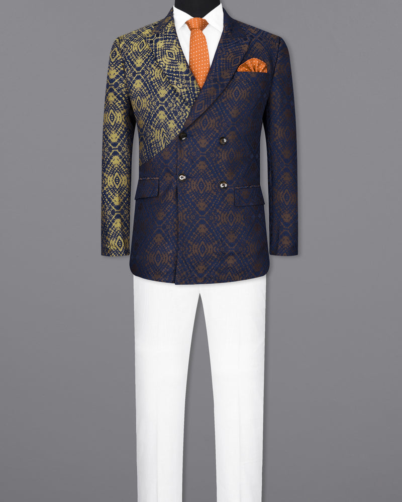 Bleached Navy Blue with Apache Gold Double Breasted Jacquard Textured Designer Suit ST2354-DB-D212-36, ST2354-DB-D212-38, ST2354-DB-D212-40, ST2354-DB-D212-42, ST2354-DB-D212-44, ST2354-DB-D212-46, ST2354-DB-D212-48, ST2354-DB-D212-50, ST2354-DB-D212-52, ST2354-DB-D212-54, ST2354-DB-D212-56, ST2354-DB-D212-58, ST2354-DB-D212-60	