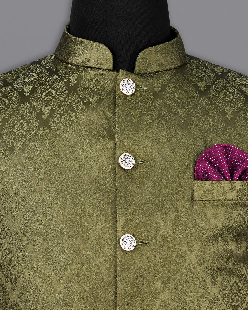 Otter Green Damask Textured Designer Suit