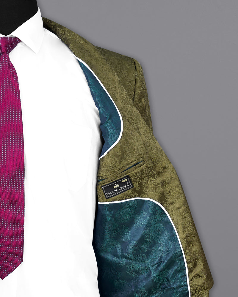 Otter Green Damask Textured Designer Suit