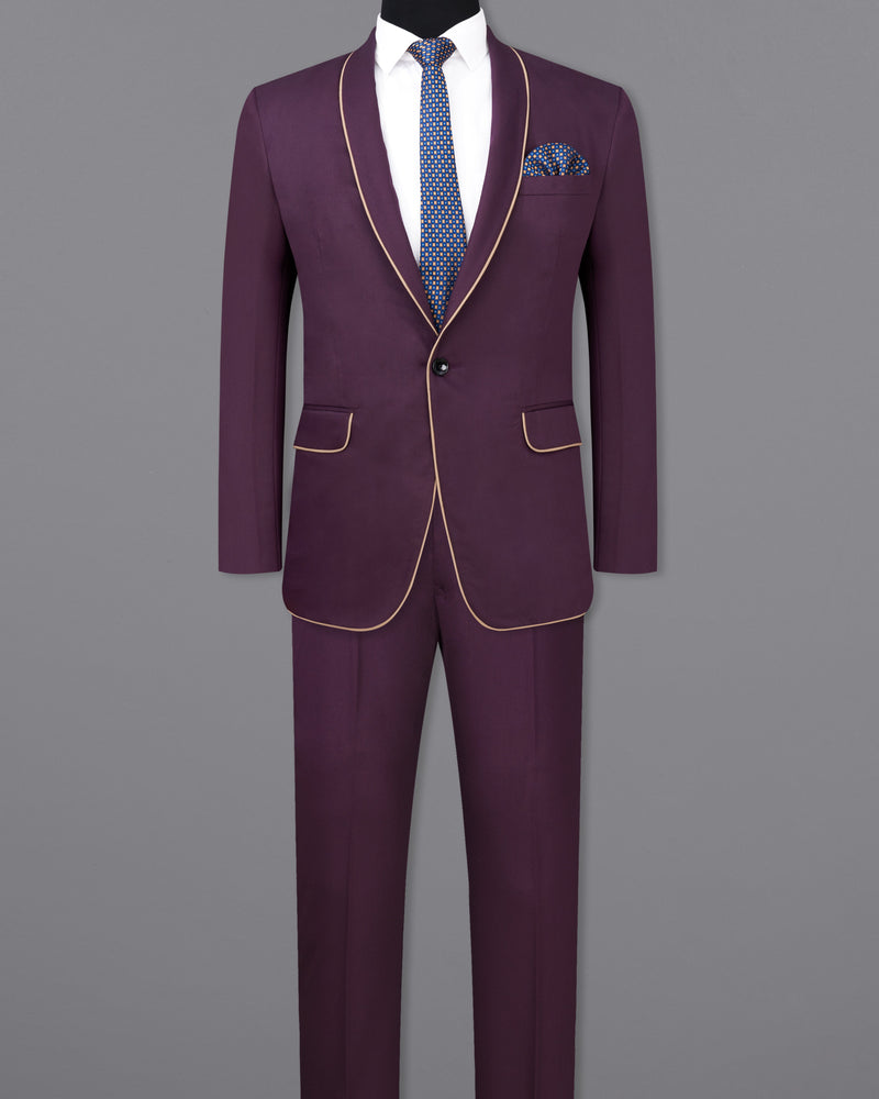 Thunder Maroon with Golden Piping Work Premium Cotton Designer Suit