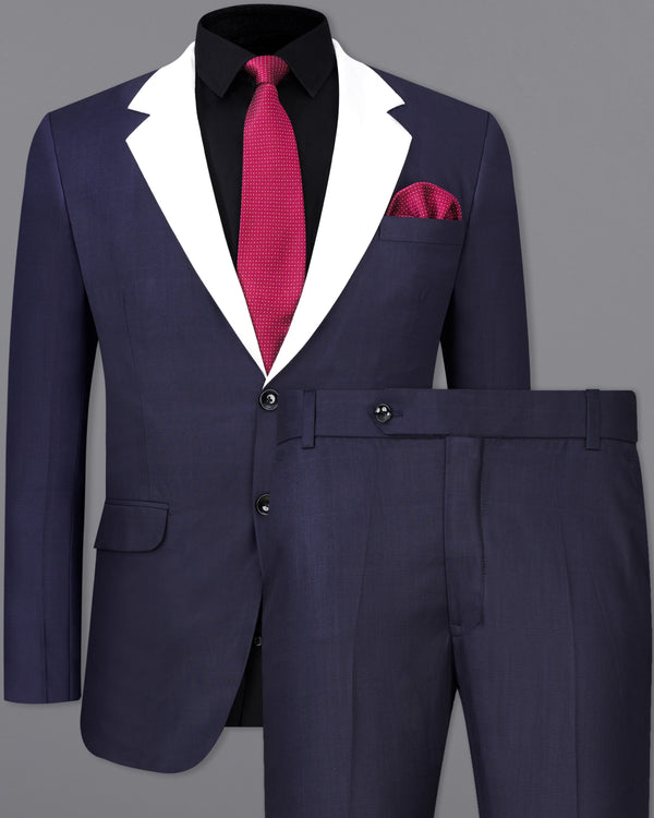 Mirage Navy Blue with White Lapels Single Breasted Suit