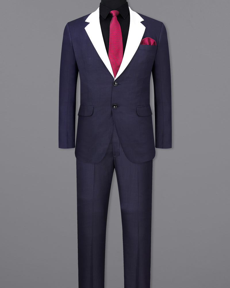 Mirage Navy Blue with White Lapels Single Breasted Suit