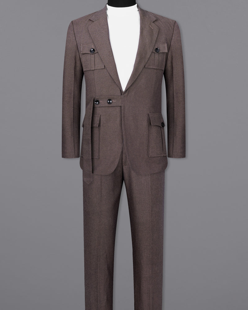 Iridium Brown Premium Cotton Designer Suit with Functional Belt Fastening