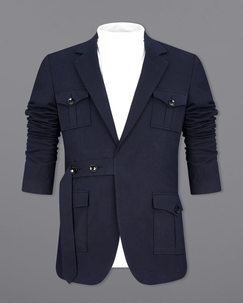 Thunder Navy Blue Premium Cotton Designer Suit with Functional Belt Fastening